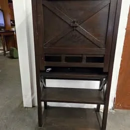 Beautiful antique secretary desk with drop-front design, featuring Arts & Crafts craftsmanship.