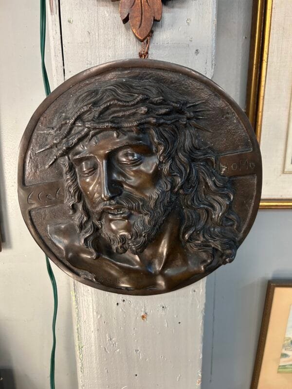 Antique Signed Bronze Religious Plaque - Intricate Craftsmanship - Image 2